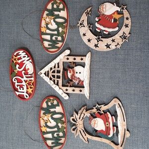 Christmas Ornament Santa Snowman Laser Cut Wood Hand Painted Customizable